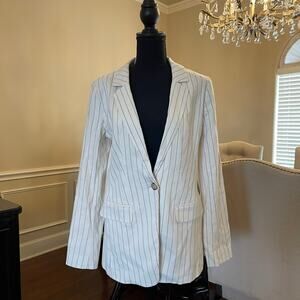LOFT Cream/Navy Pinstripe Women’s Linen Blend Blazer Size 6